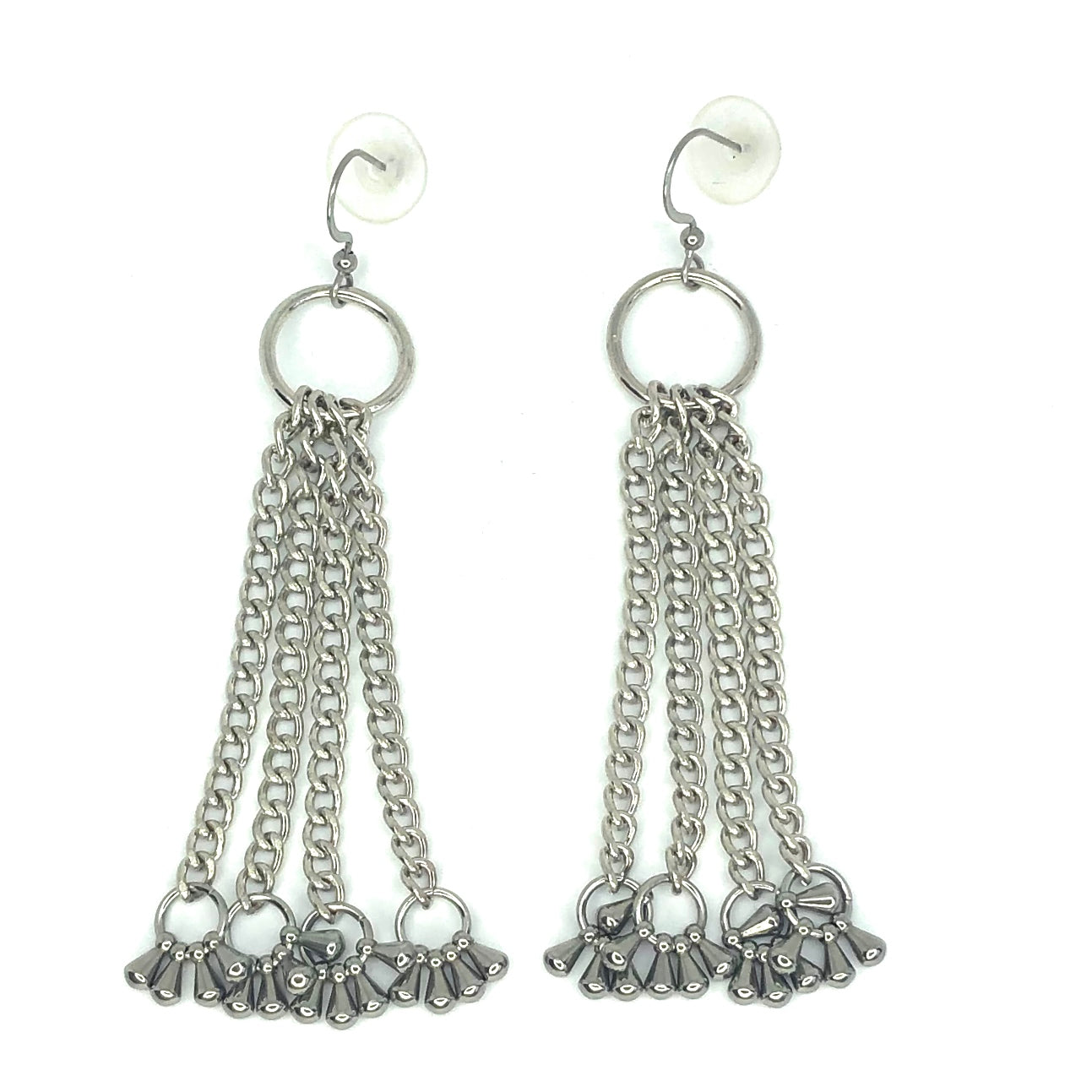 CHAIN EARRINGS WITH CLUSTER OF TEAR DROPS BY NYET JEWELRY.