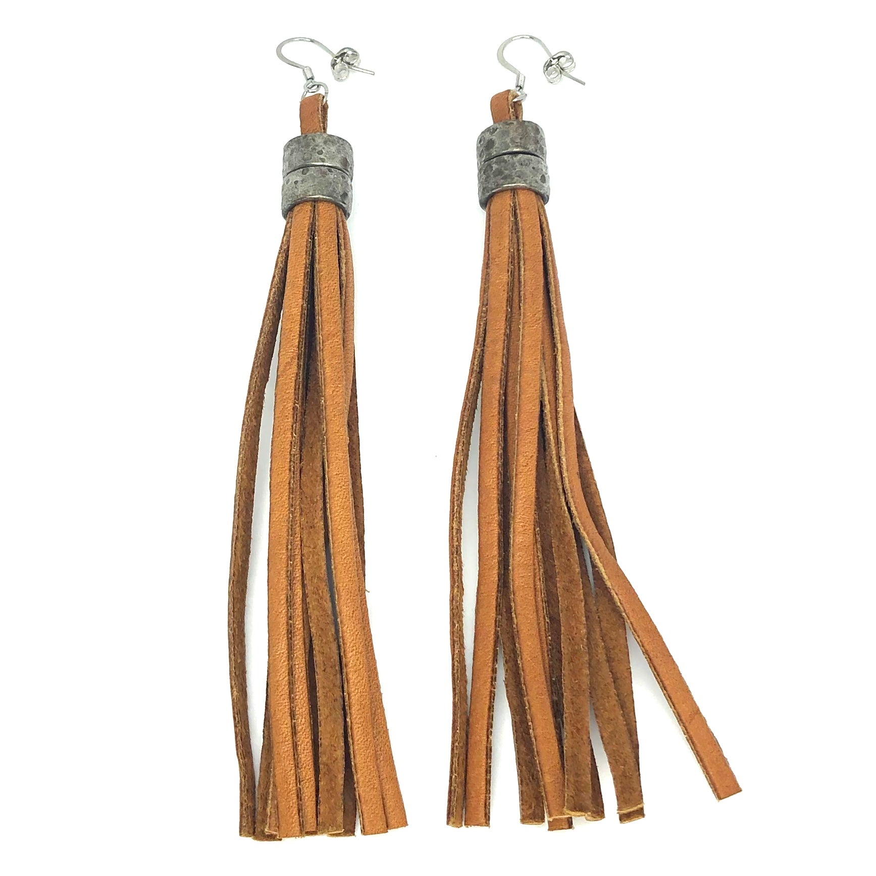 nyet jewelry HAMMERED STEEL AND DEERSKIN LEATHER earrings