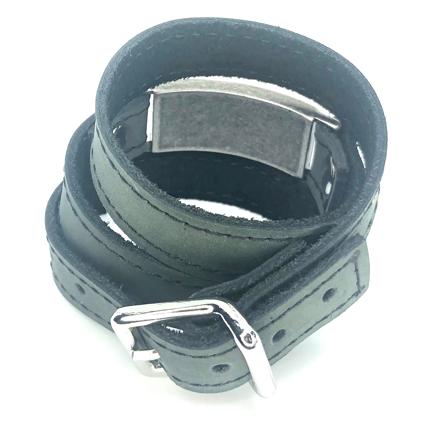 LEATHER WRAPAROUND WITH METAL LINK INLAID WITH MATCHING PIECE OF LEATHER by nyet jewelry