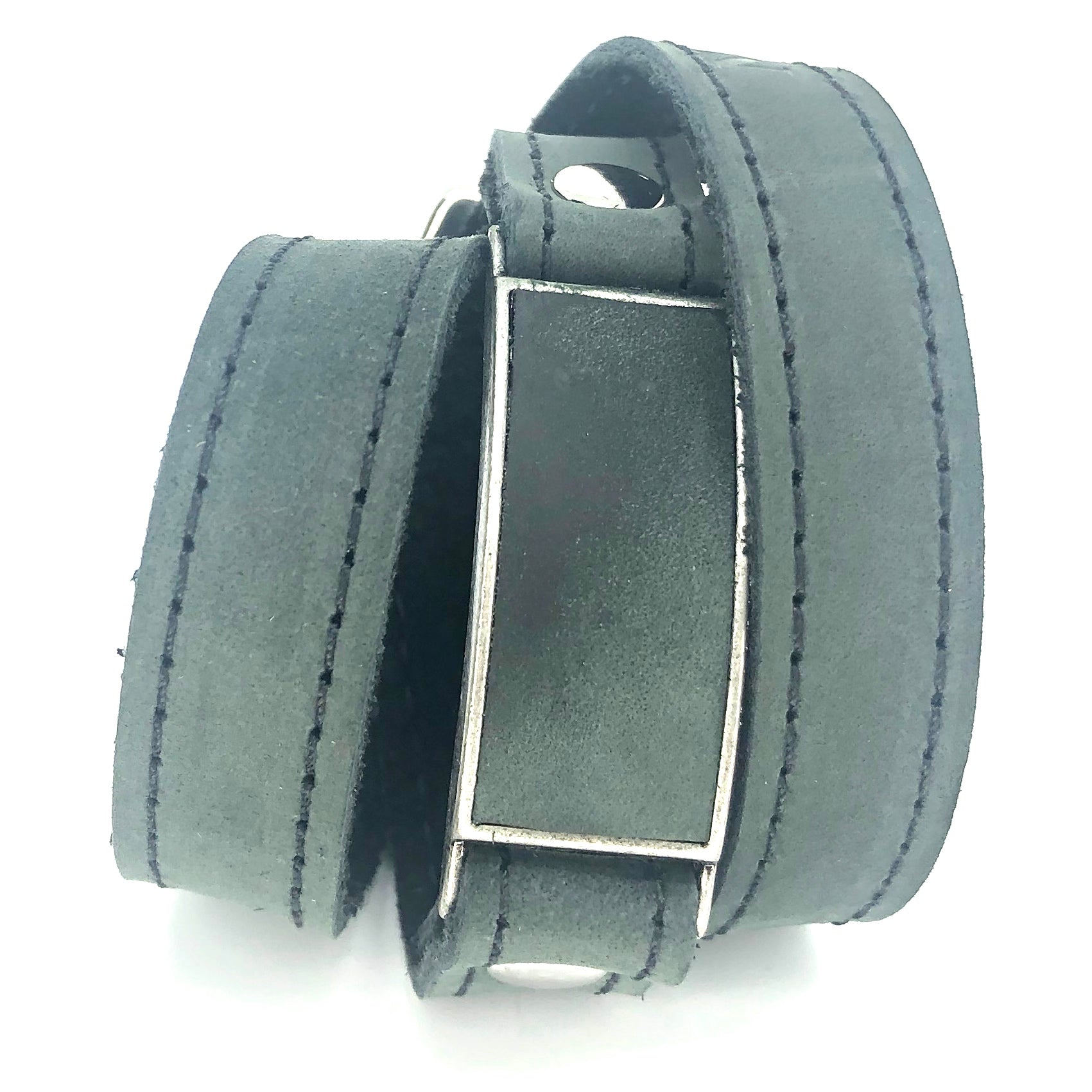 LEATHER WRAPAROUND WITH METAL LINK INLAID WITH MATCHING PIECE OF LEATHER by nyet jewelry