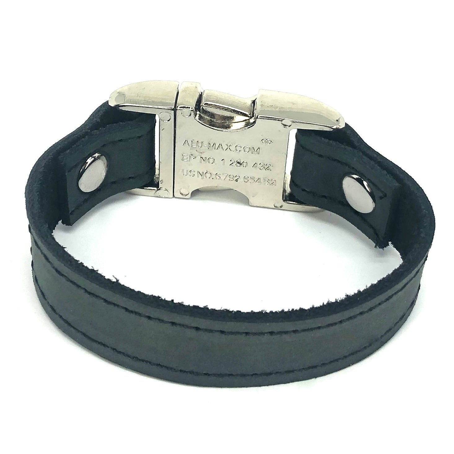 Distressed leather bracelet with side squeeze aluminum buckle by NYET Jewelry