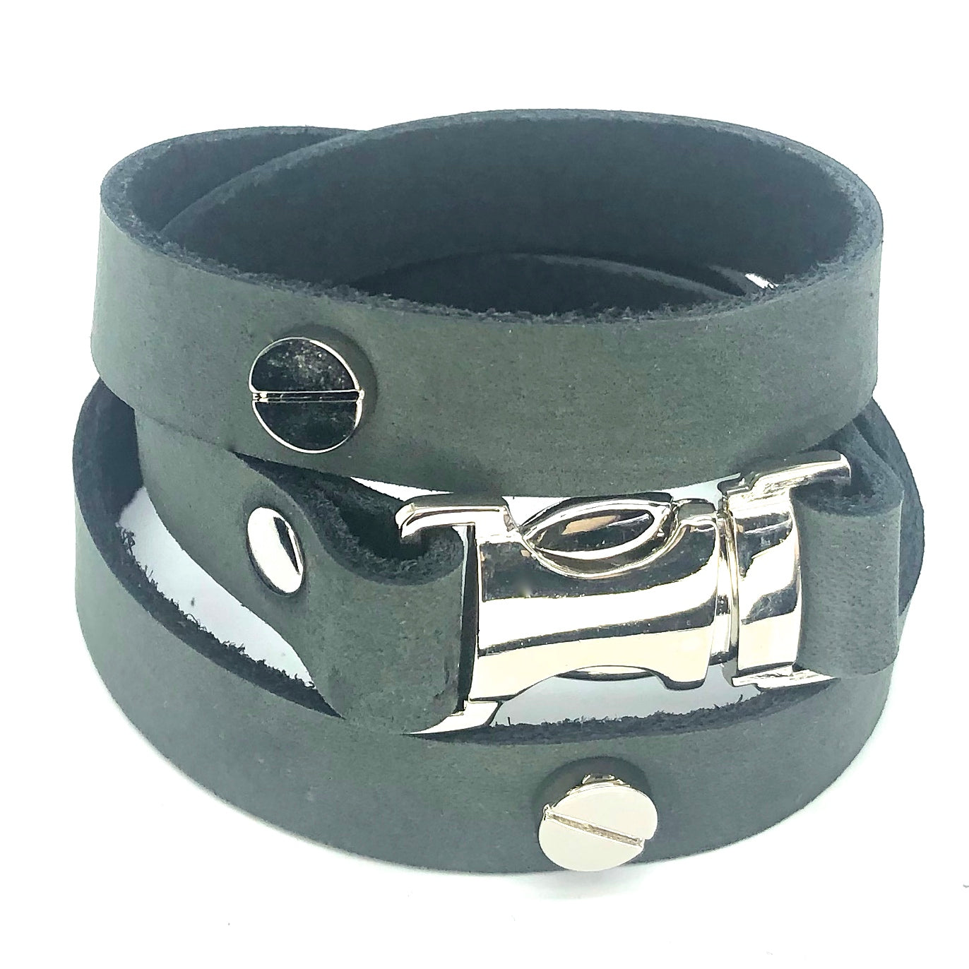 Quicksnap triple leather wraparound bracelet distressed utility leather by nyet jewelry,
