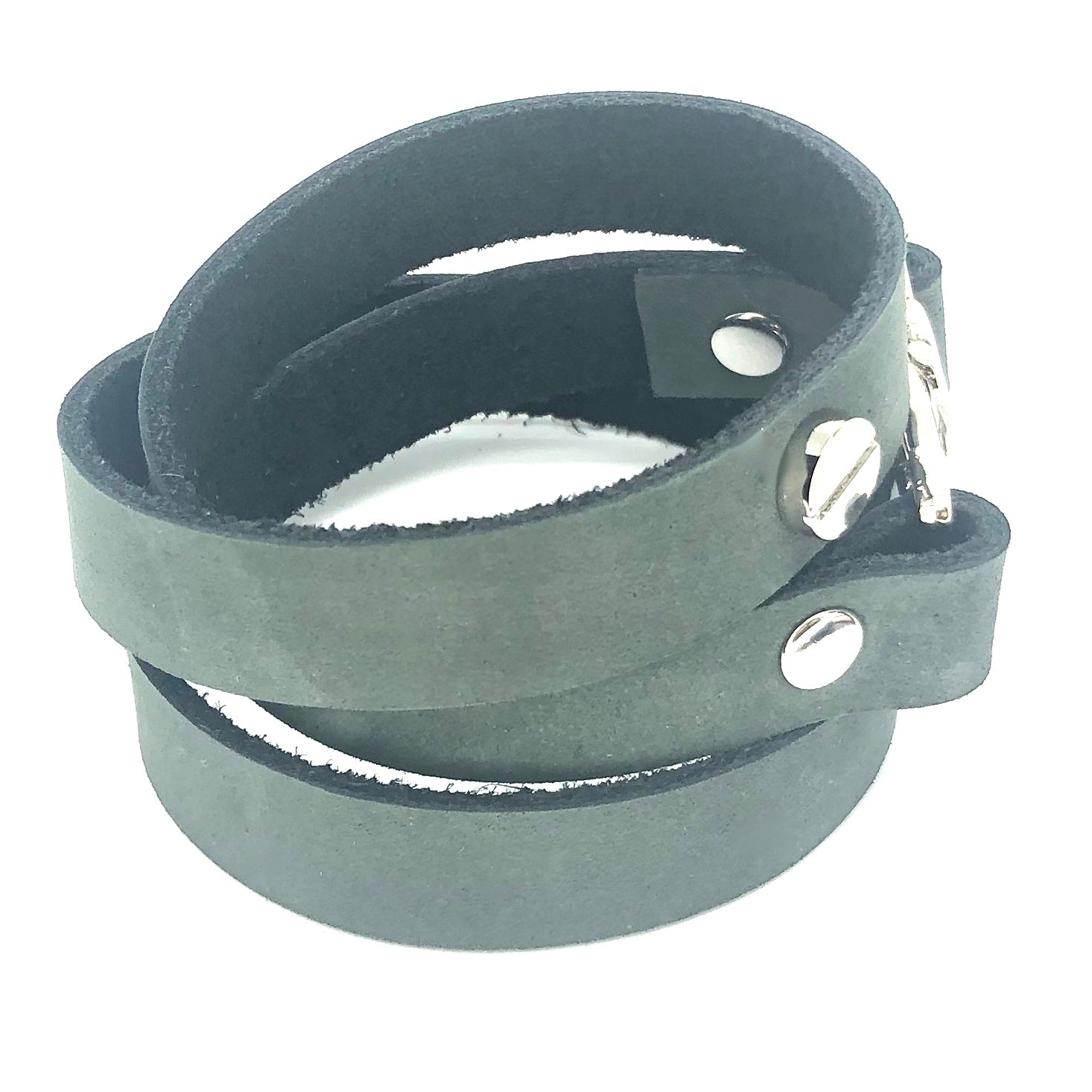 Quicksnap triple leather wraparound bracelet distressed utility leather by NYET jewelry