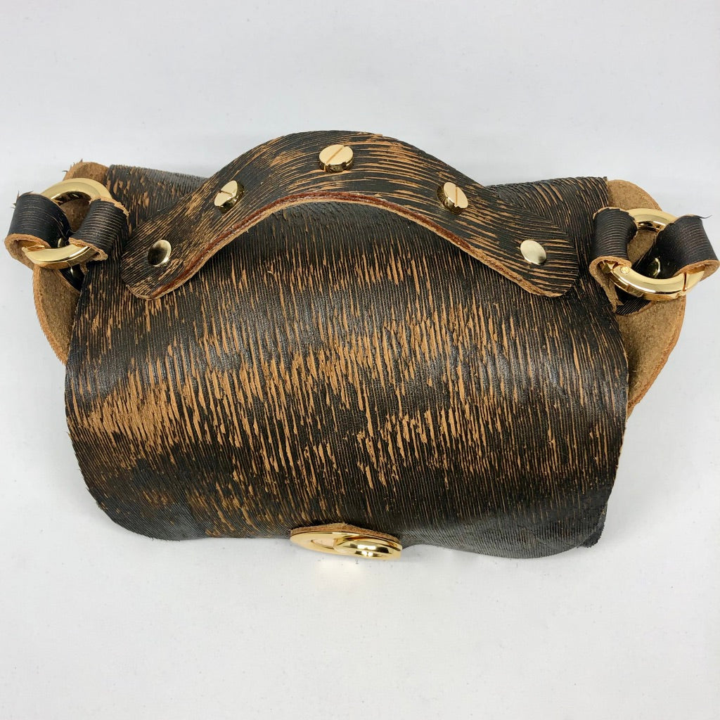 LASER-CUT LEATHER RIVETED EVENING BAG WITH METAL HARDWARE by NYET Jewelry