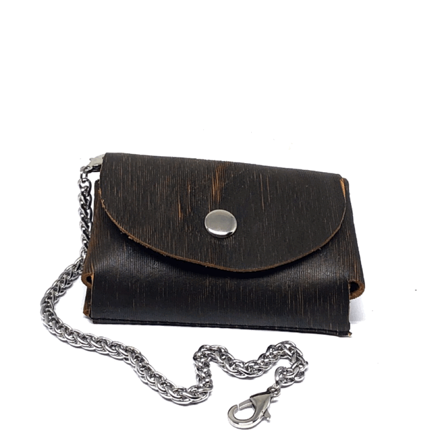 LASER CUT TEXTURED LEATHER 2-COMPARTMENT WALLET WITH SNAP CLOSURE AND OPTIONAL CHAIN by NYET Jewelry.