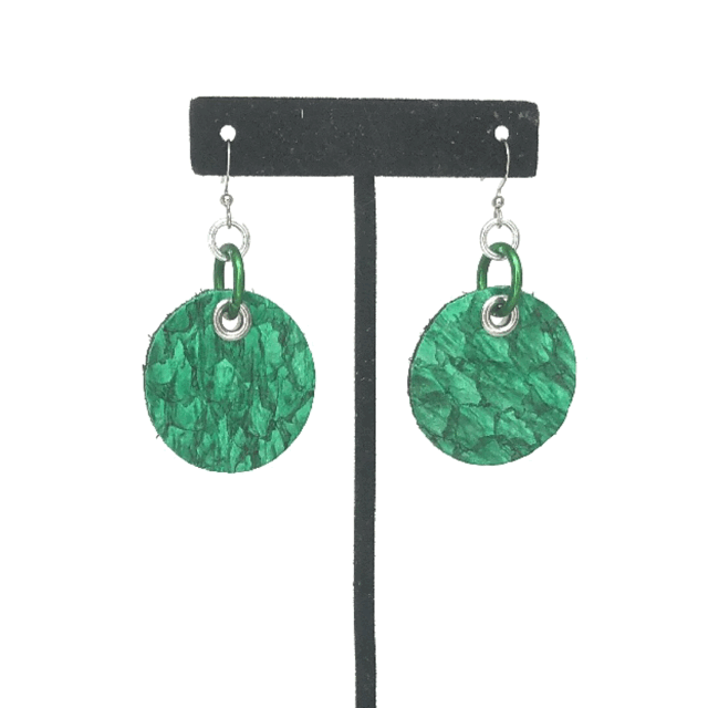 FISH LEATHER ROUND EARRINGS. By NYET Jewelry.