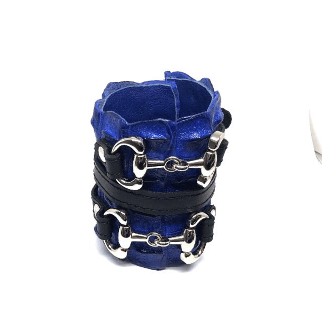FARM-RAISED CROCODILE LEATHER CUFF WITH 2 D-RING HORSE BITS AND ADJUSTABLE BUCKLE. by nyet jewelry