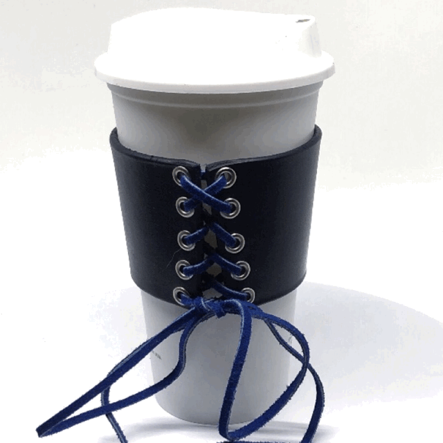 STARBUCKS REUSABLE BEVERAGE CUP WITH LEATHER AND SUEDE HOT CUP SLEEVE by nyet Jewelry