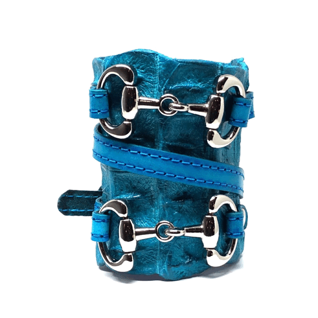 FARM-RAISED CROCODILE LEATHER CUFF WITH 2 D-RING HORSE BITS AND ADJUSTABLE BUCKLE. By Nyet Jewelry