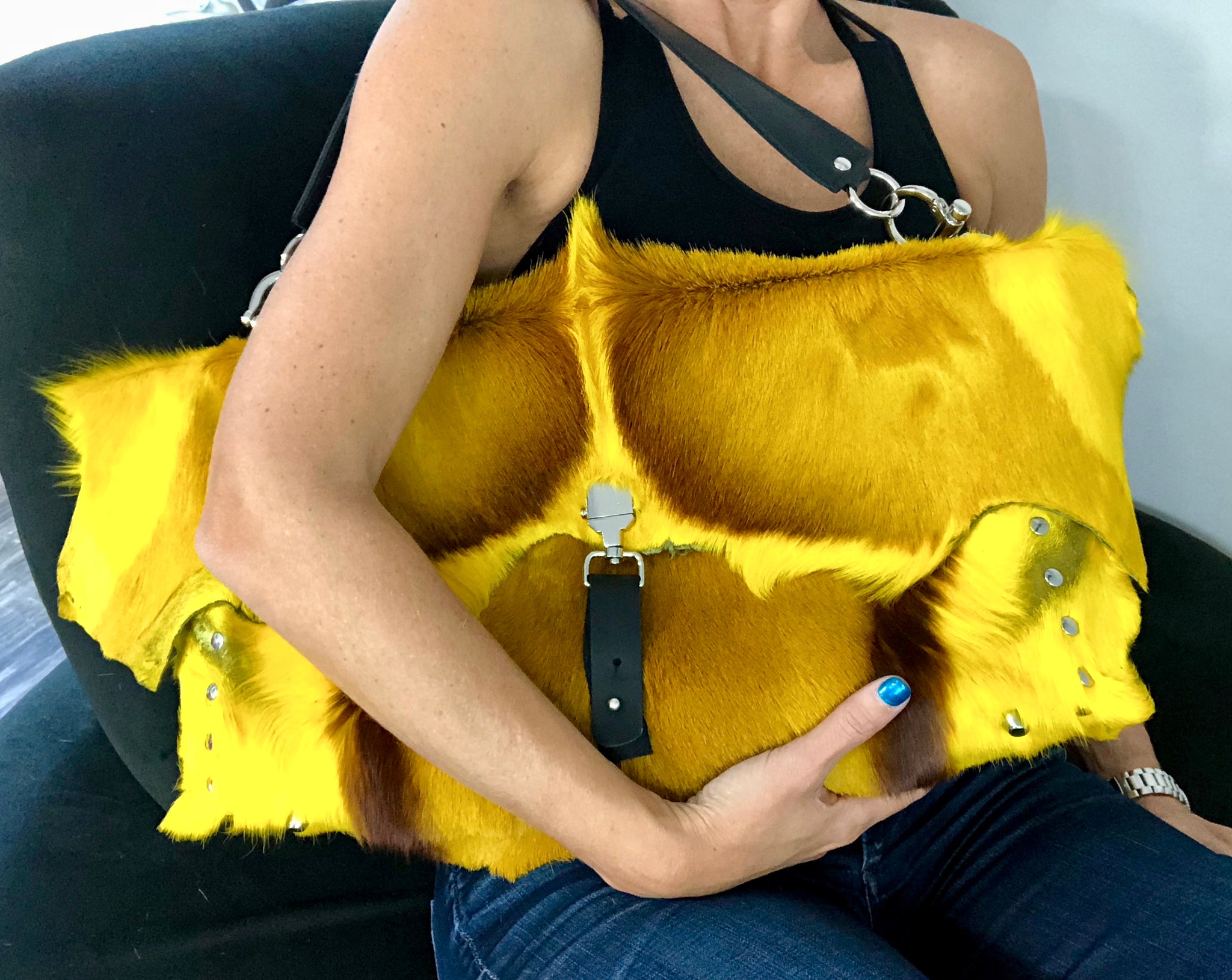 BRIGHTLY DYED SPRINGBOK OVERSIZED BAG BY NYET JEWELRY
