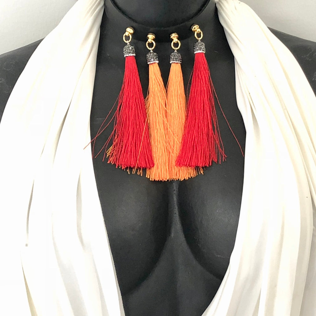 chinoiserie choker leather and silk tassels by NYET Jewelry