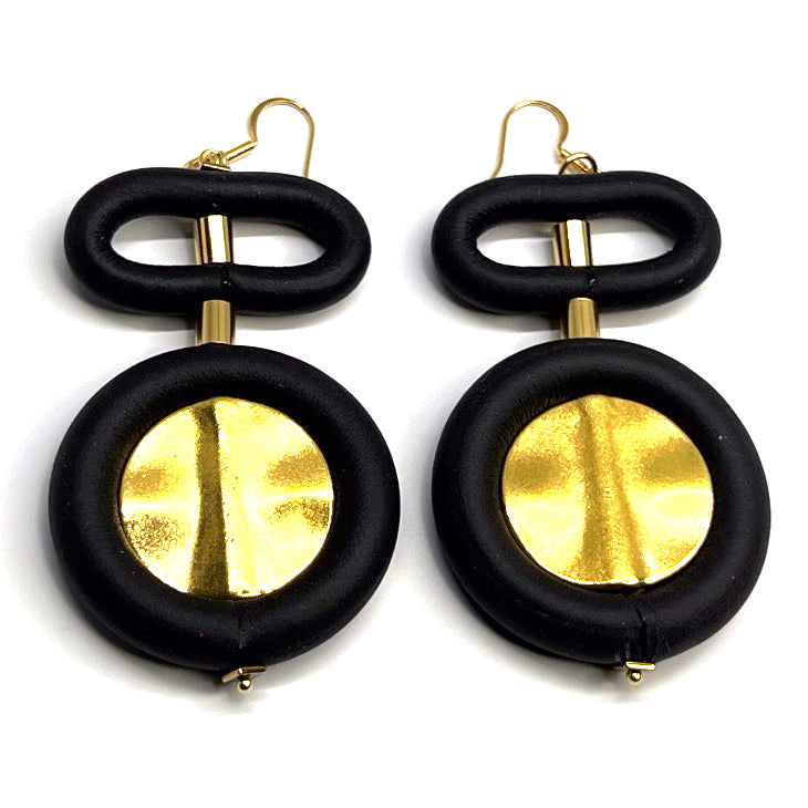 rubber and gold plated metal statement earrings by NYET Jewelry by Delphine Pontvieux