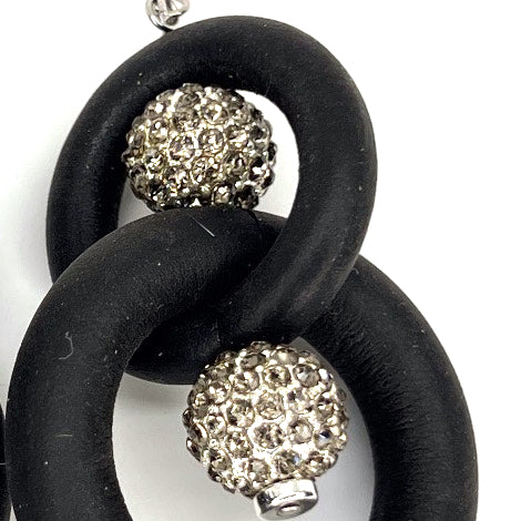 BLACK RUBBER EARRINGS WITH RHINESTONES BEADS. by nyet jewelry