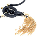 BLACK RUBBER NECKLACE WITH OBSIDIAN BEADS AND METAL CHAINS TASSEL IN GOLD OR SILVER. by nyet jewelry