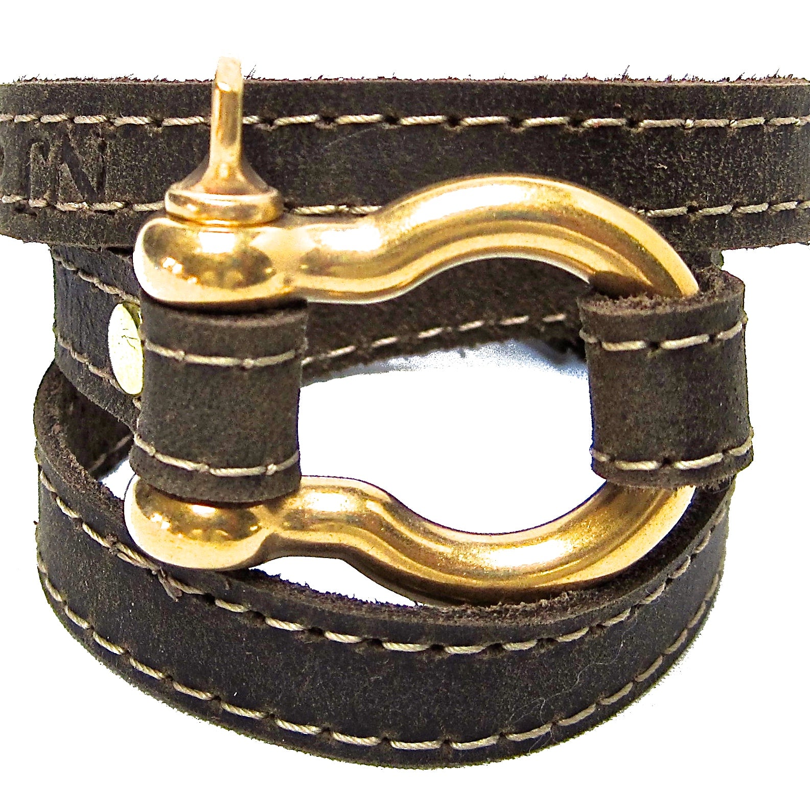 Nyet jewelry Signature Gold Shackle Wraparound Bracelet Distressed Utility Leather BY NYET JEWELRY