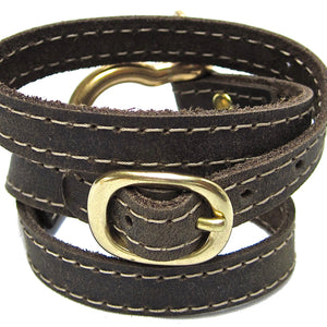 Nyet jewelry Signature Gold Shackle Wraparound Bracelet Distressed Utility Leather BY NYET JEWELRY